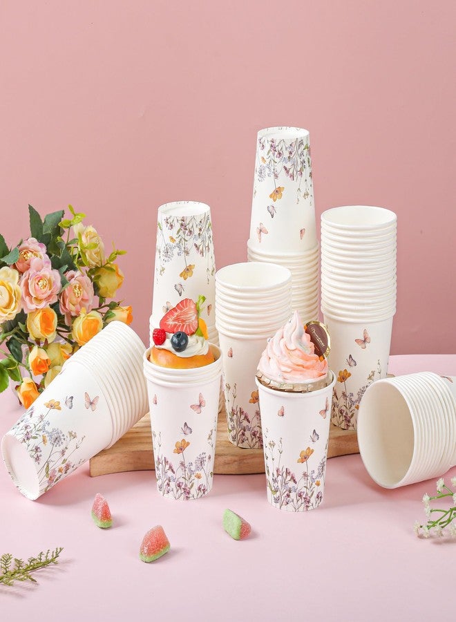 AimFun 100Pcs Fall Wildflower Paper Cups Watercolor Floral Party Cups 9oz Rustic Botanical Butterflies Disposable Coffee Cups for Spring Summer Birthday Bridal Baby Shower Tea Party Supplies - Image 4
